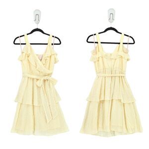 Gal Meets Glam Women 2 P Petite Helena Dress Sunshine Yellow Eyelet Tiered NEW